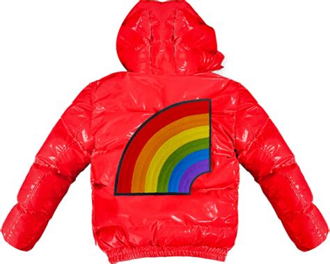 Merch 6IX9INE Red 'Trollz Rainbow' Puffer Jacket .